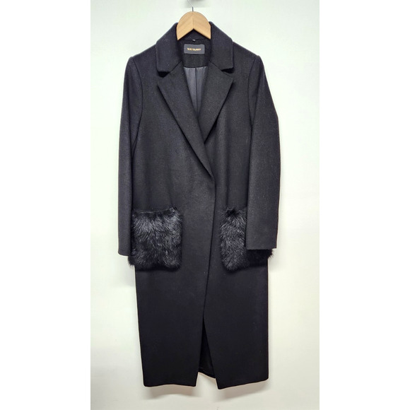 Kobi Halperin Women's Channing Genuine Shearling Trim Black Wool Blend Coat, Sm - Picture 2 of 15